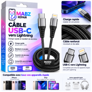 Câble USB-C vers Lightning MABZ REPAIR Câble USB-C vers Lightning 1 m MABZ Repair