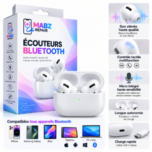 Écouteurs Bluetooth MABZ Repair premium Écouteurs Bluetooth sans fil avec boîtier de charge MABZ Repair