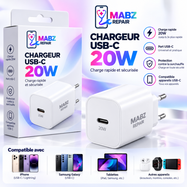 mabz-repair-chargeur-usb-c-20w Chargeur secteur USB-C 20 W MABZ Repair